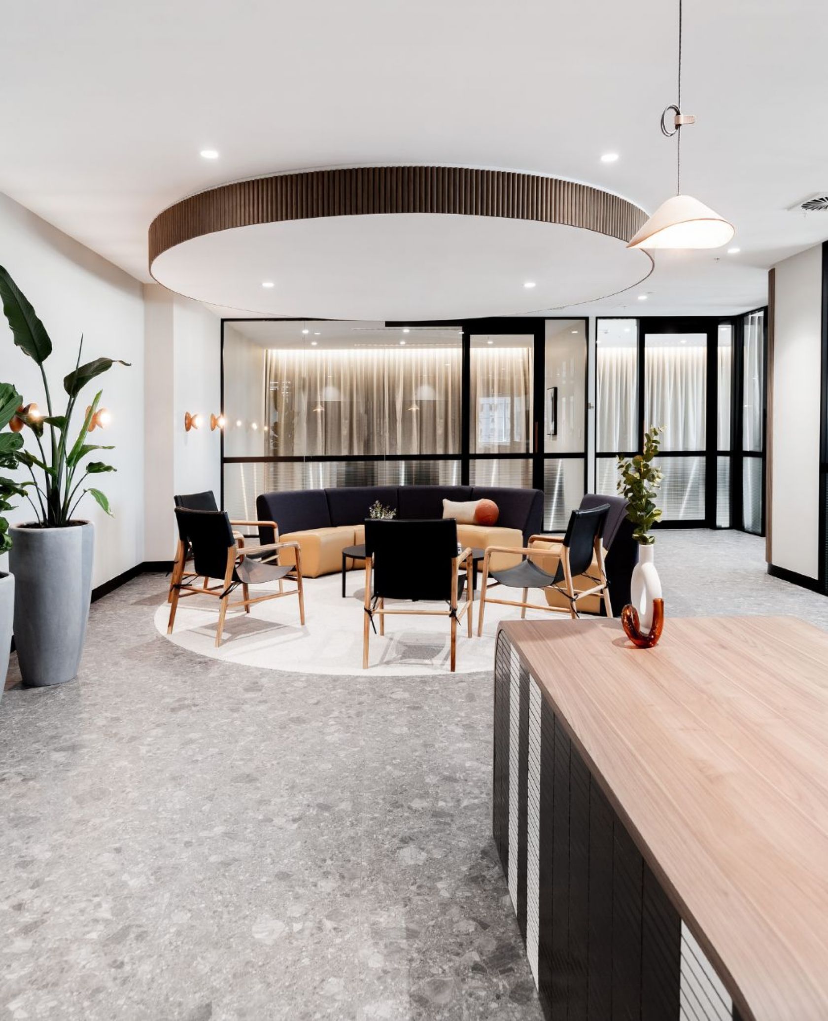 investa spec suites market street level 18 office fitout sydney schiavello construction portrait waiting area chairs