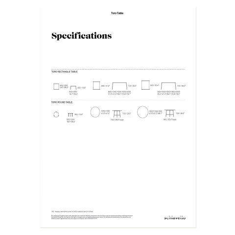 Toro Table Specification Sheet