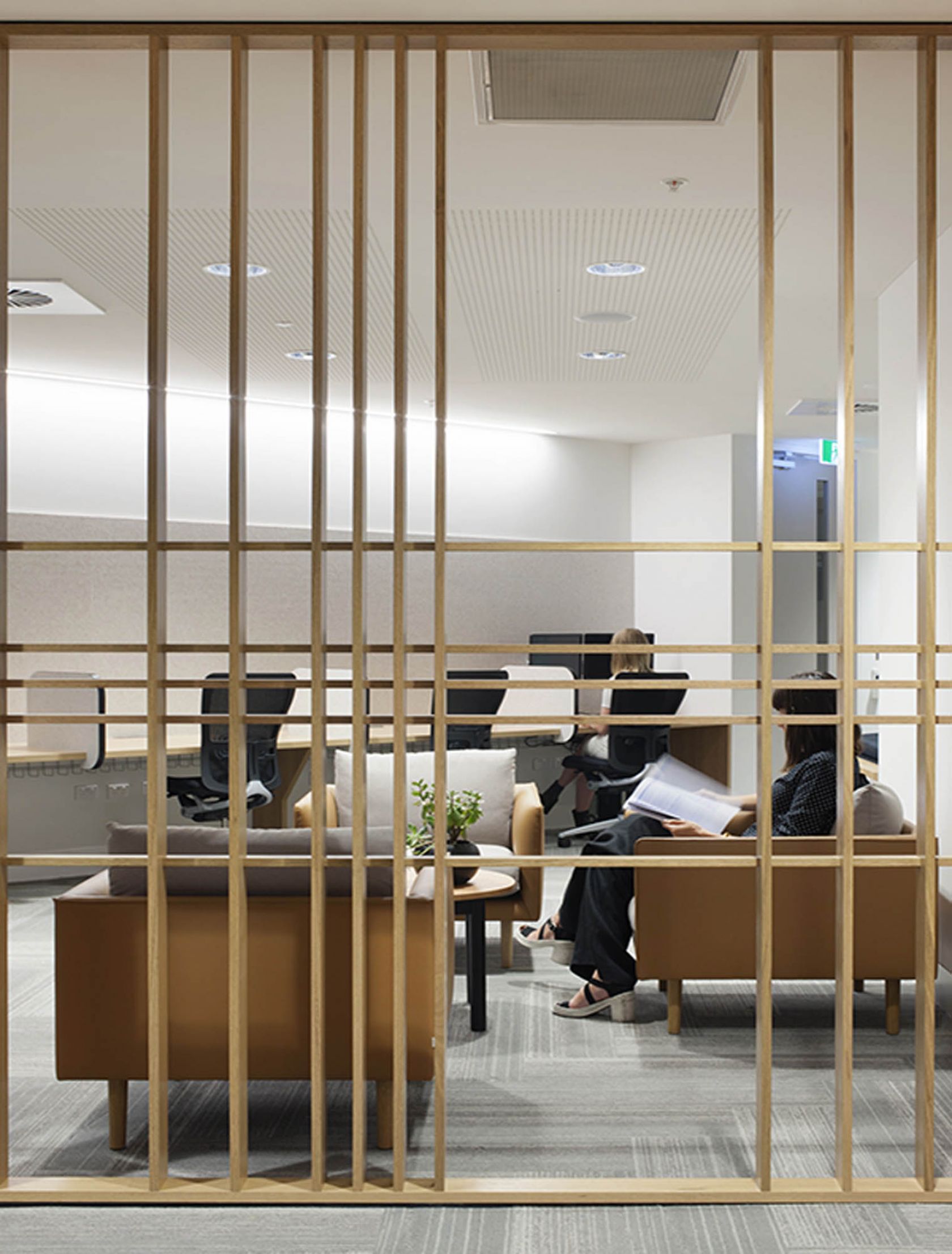 unisuper melbourne workplace office fitout partition contemporary timber wood joinery 