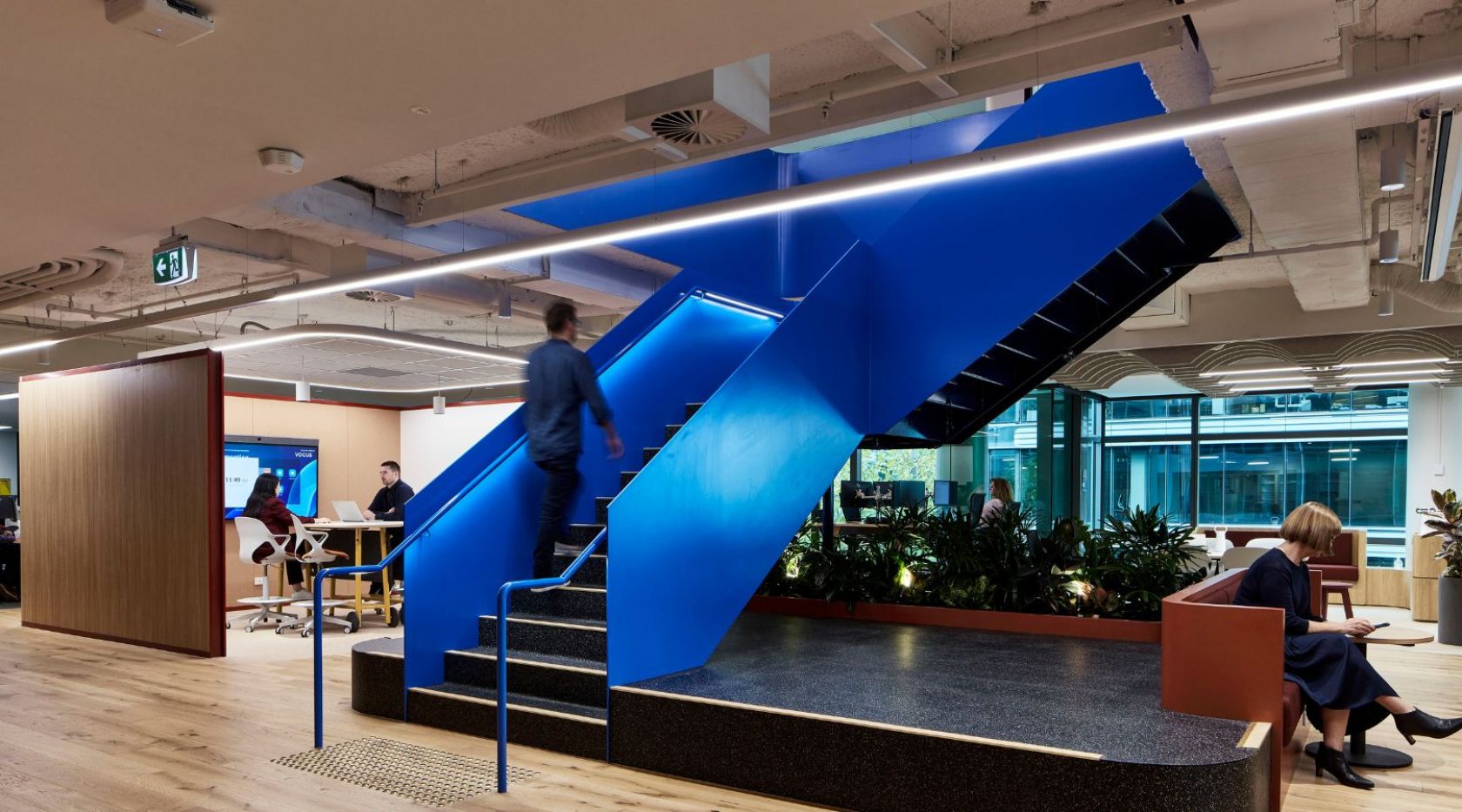 indoors, adult, female, person, woman, building, foyer, electronics, laptop, pc