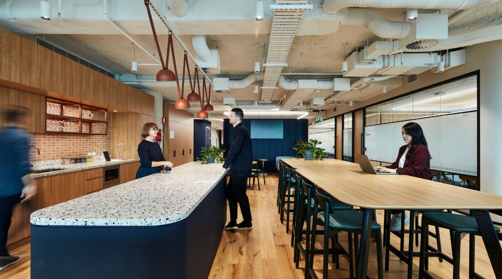 cafeteria, indoors, restaurant, person, clothing, coat, furniture, interior design