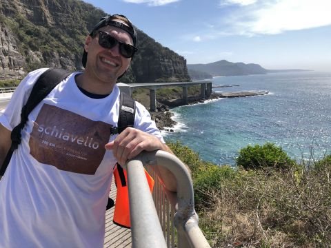t-shirt, sunglasses, photography, person, portrait, nature, outdoors, sea, bag, man